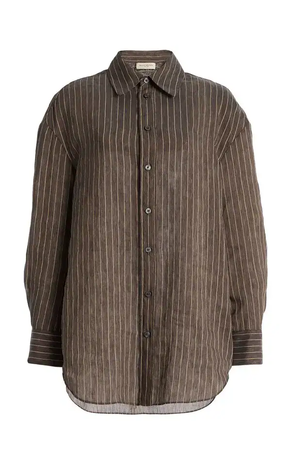 Dani Button Down in Linen Stripe